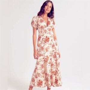 ABERCROMBIE Puff Sleeve Slim Poplin Midi Dress size small